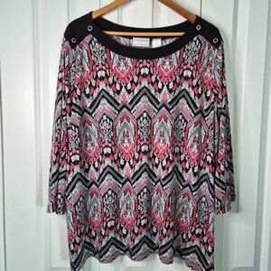 Alfred Dunner Womens 3X Plus Size Black Pink Geometric Knit Top